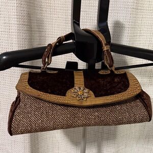 Vintage Marshall Fields Tweed brown and Gold Clutch